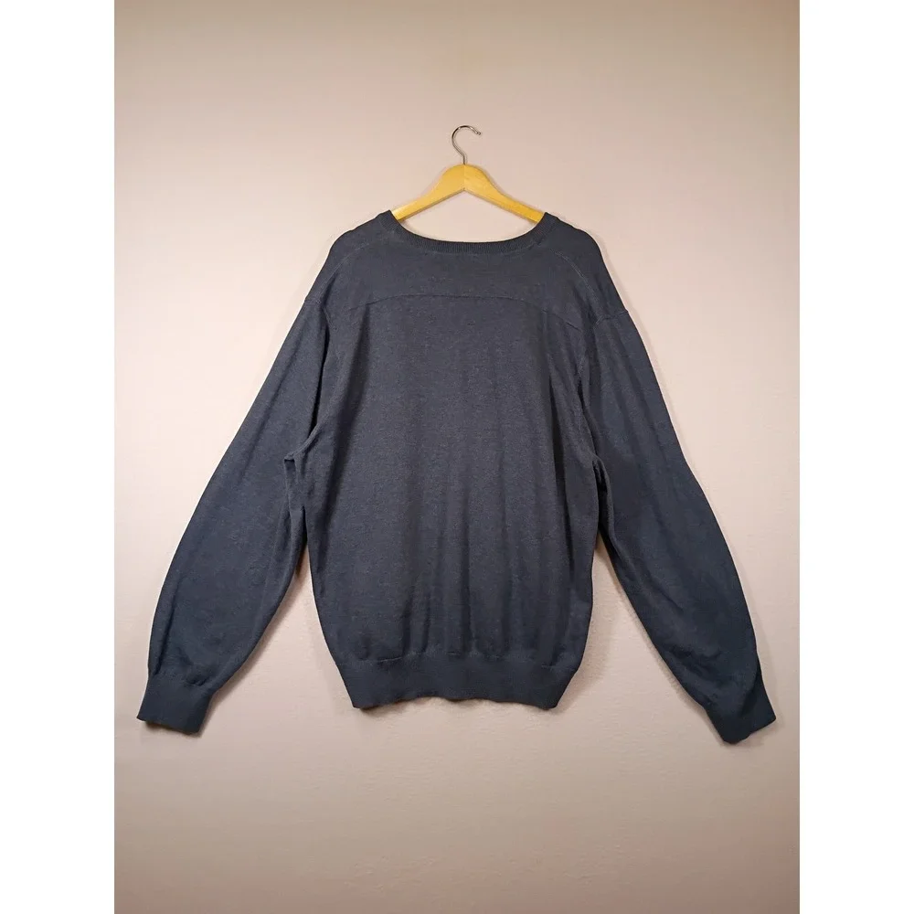 Classic Preppy IZOD Mens XXL Blue V-Neck Long Sleeve Knit Logo Sweater